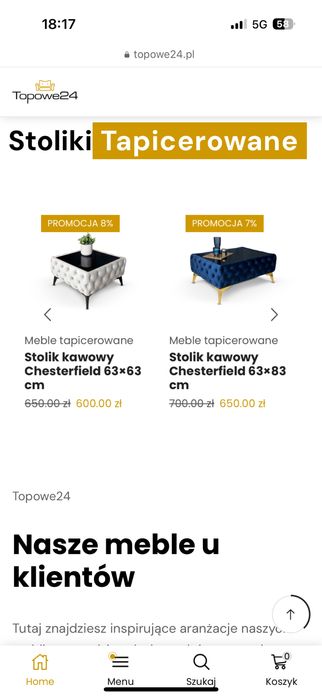 Granatowy Stolik Kawowy Chesterfield 63×63 Cm