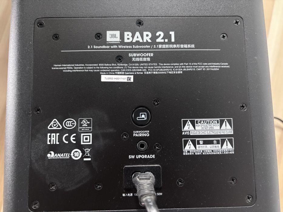 JBL 2.1 soundbar + subwoofer