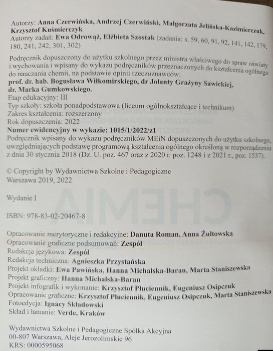 Chemia 1. Zakres rozszerzony