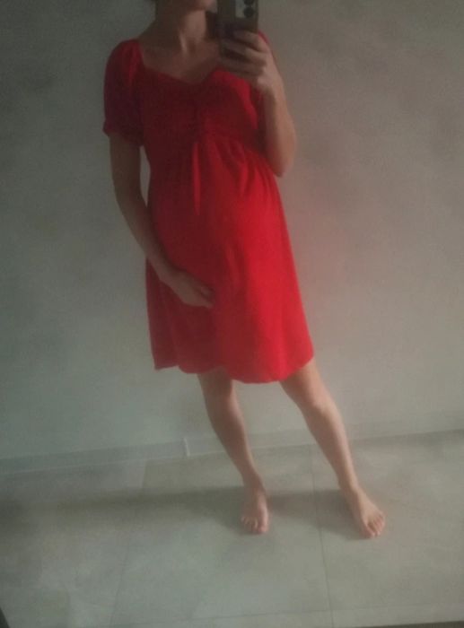 Czerwona sukienka ciążowa S M uni