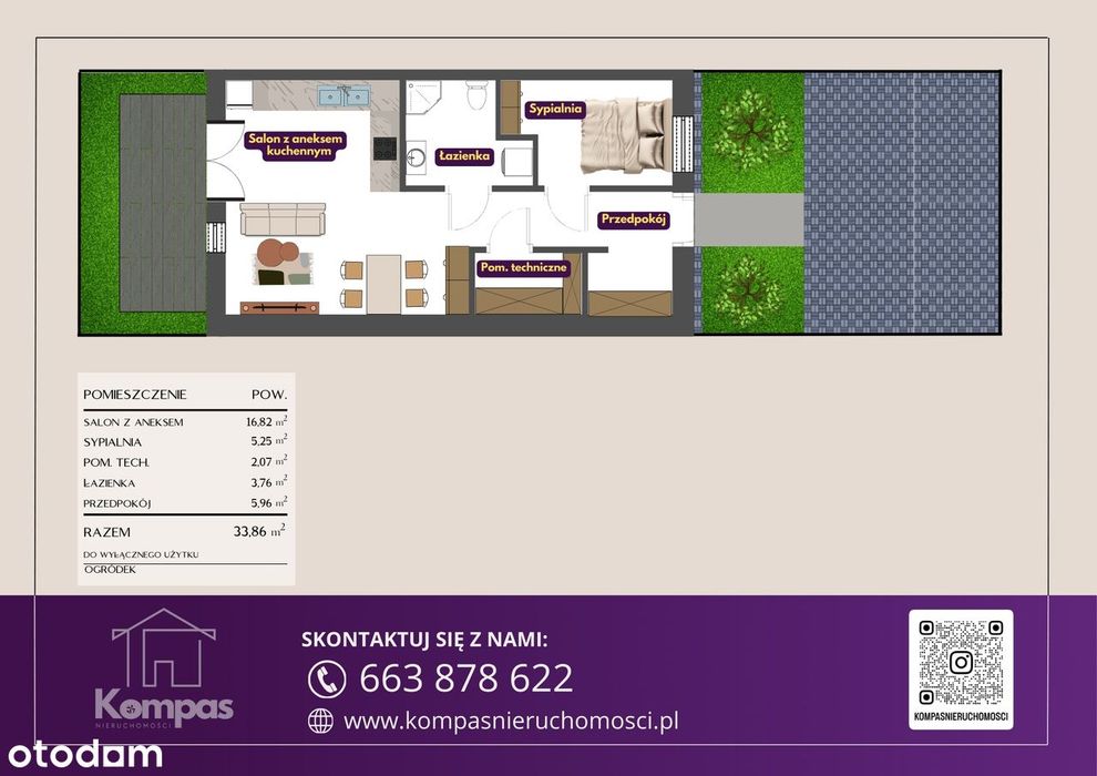 Nowe | 48,86m2 | Hanulin – taras, ogródek, 2 miejsca postojowe