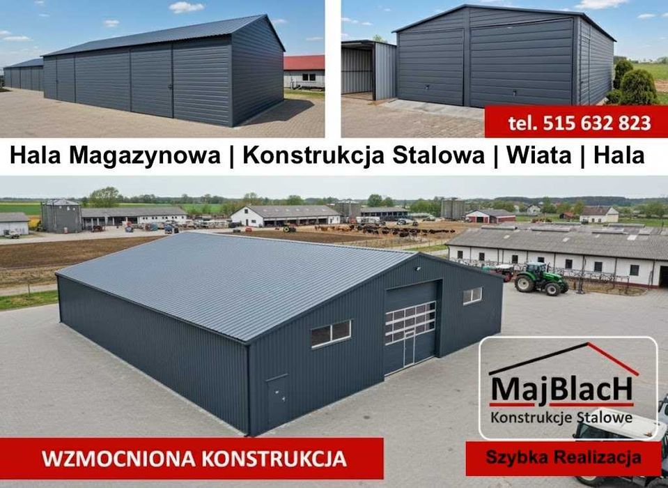 Duży Garaż Blaszany Dwuspadowy – Duża Hala - Magazyn Rolny - Maj-Blach