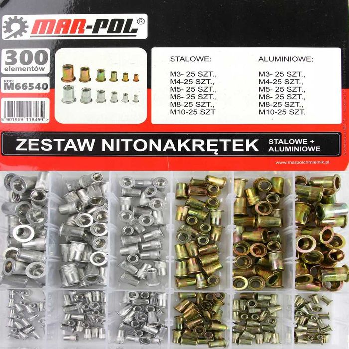 Zestaw Nitonakrętek 300szt. STALOWE + ALUMINIOWE