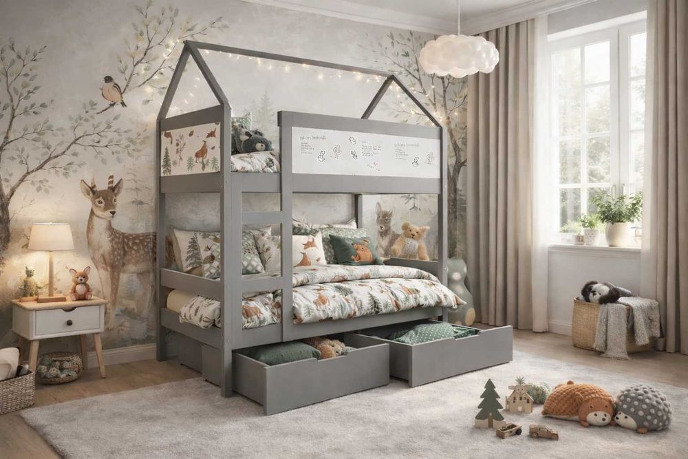 Łóżko piętrowe Domek HOUSE 2 osobowe materace 160x80 | 180x80