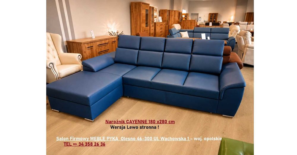 Nowy Narożnik CAYENNE 180 x 280 cm - SKÓRA NATURALNA - ze spaniem / -30% /  - Producent Pyka Olesno