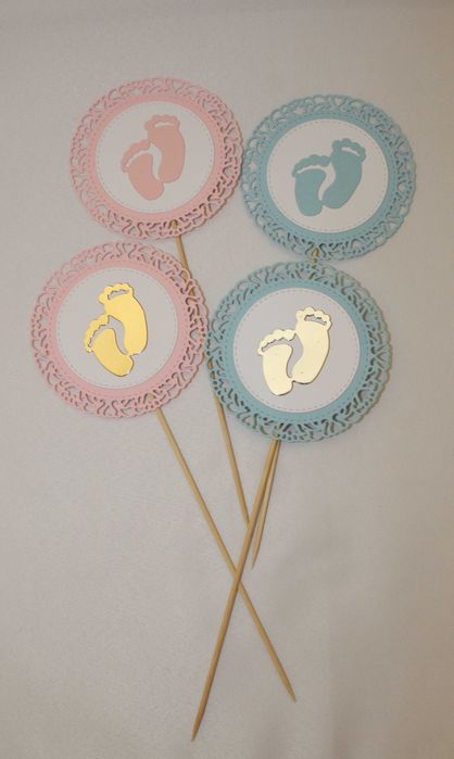 Topper różowy niebieski ozdoba pikery Ślub Roczek Baby shower Chrzest