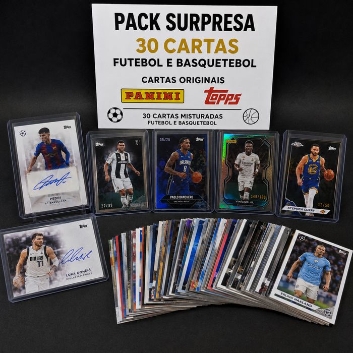 30 Cartas Futebol e Basquetebol Panini Topps com Autógrafos