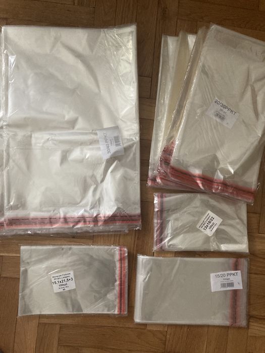 Woreczki foliowe z klejem 13x18, 15x21.5, 15x20, 20x30, 30x40
