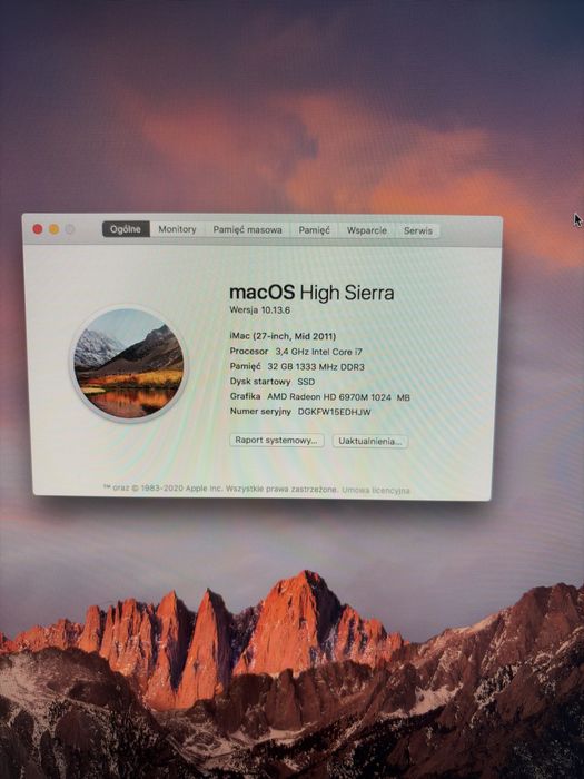 Imac 27 cali 2011 rok 32 GB ramu + dysk 1 tb + klawiatura i myszka