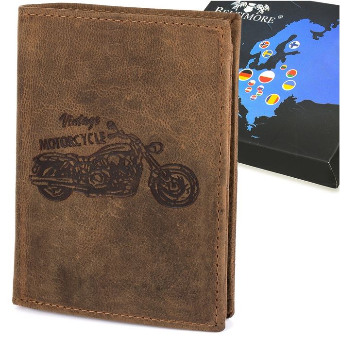 Portfel skórzany męski brązowy nubuk skóra Harley RFiD motocykl nowy