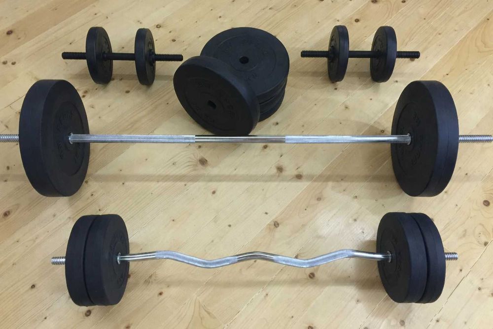 Штанга, гантелі, гантели, диски, W-гриф, розбірний набір