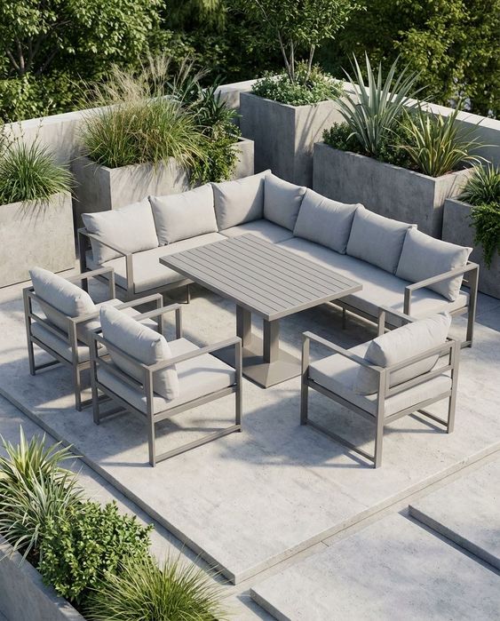 Meble ogrodowe STALOWE duży NAROŻNIK Stół 3 FOTELE promocja WYPOCZYNEK