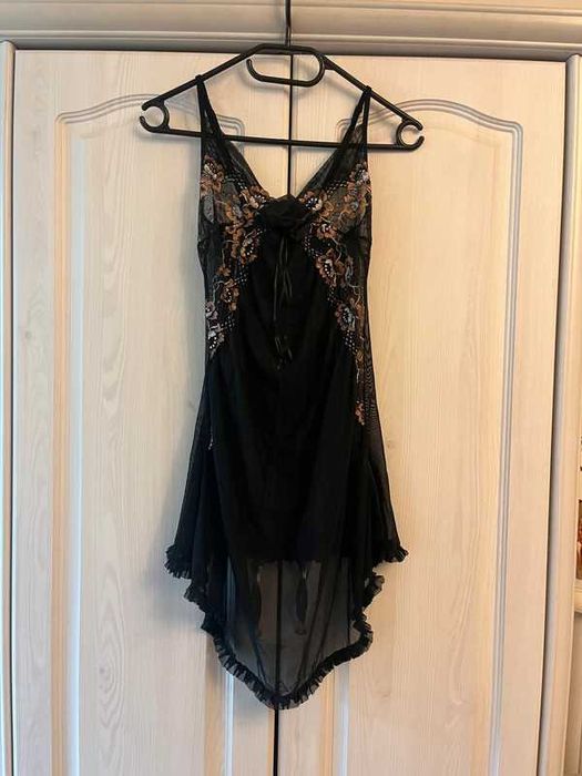 Koszulka nocna halka czarna tiulowa seksowna K-Go 36/38 S/M Walentynki
