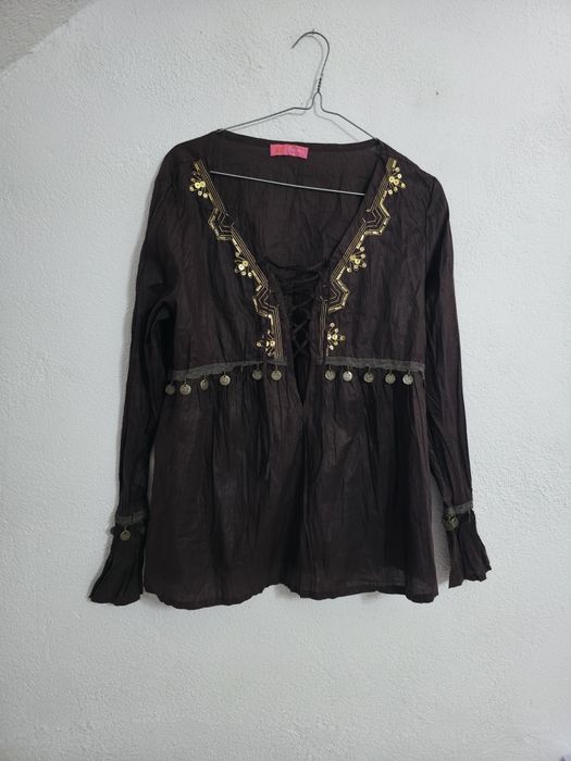 Brązowa koszula damska czekoladowa bluzka  etno hippie alternative uni