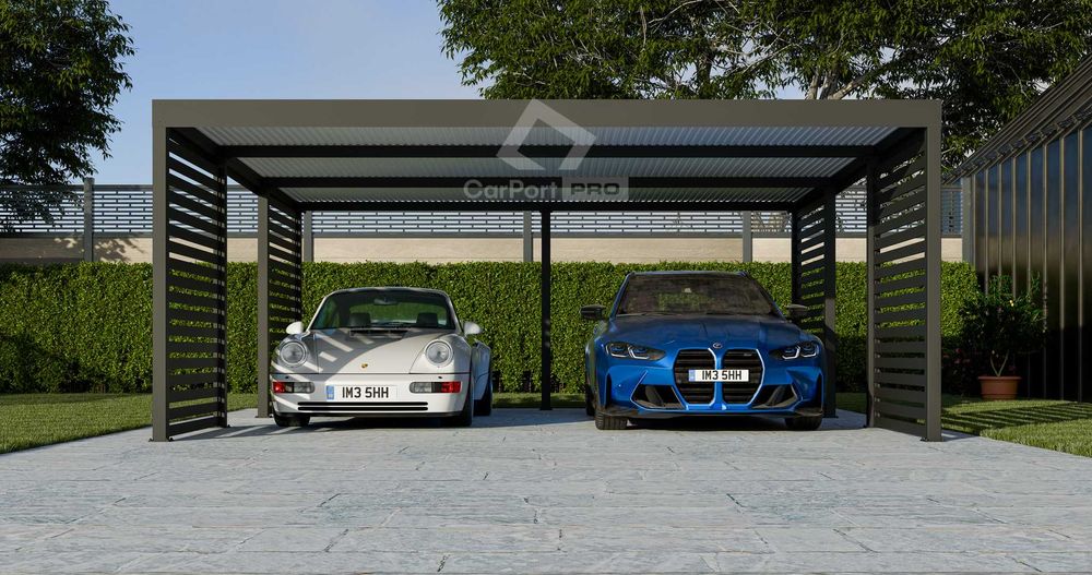 CarPort PREMIUM - wiata samochodowa 6x5,5 - antracyt - zabudowa  CP111