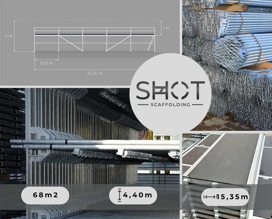 Nowe rusztowanie Baumann z podestami alu-sklejkowymi Scaff 73 - 68 m2