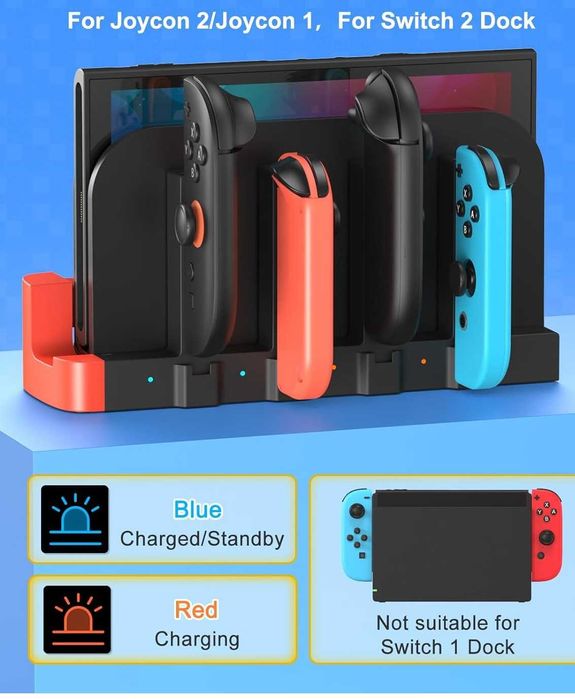 Base de Carregamento Sem Fios para Nintendo Switch 2 – Carregador Rápido para até 4 Joy-Con, Indicadores LED e Carregamento Magnético novo