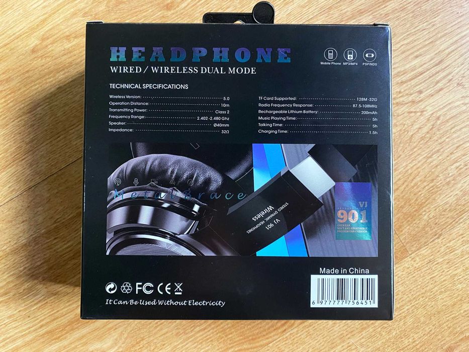 Auscultadores wireless bluetooth com microfone, FM, cartão memória TF
