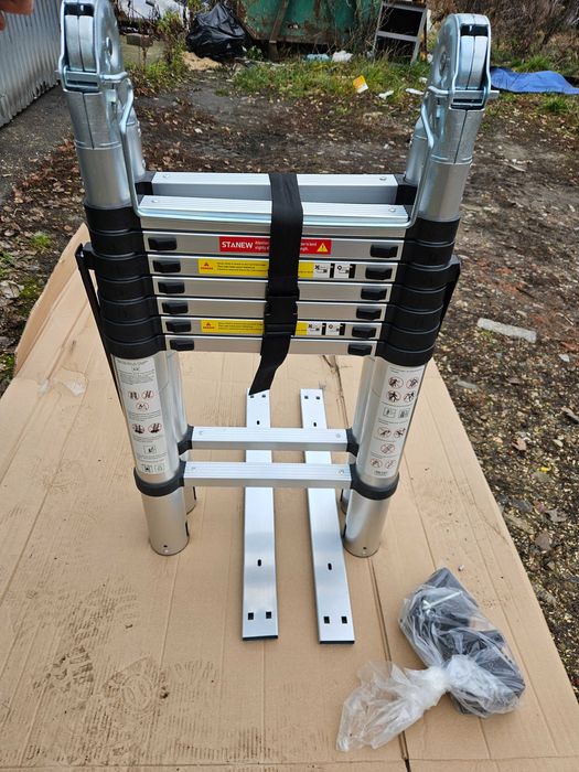 Drabina teleskopowa STANEW 5 m (2,5 + 2,5) składana 2 w 1 aluminiowa