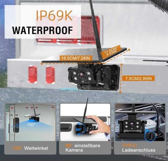 Solarna kamera cofania bezprzewodowa 9600 mAh Wifi