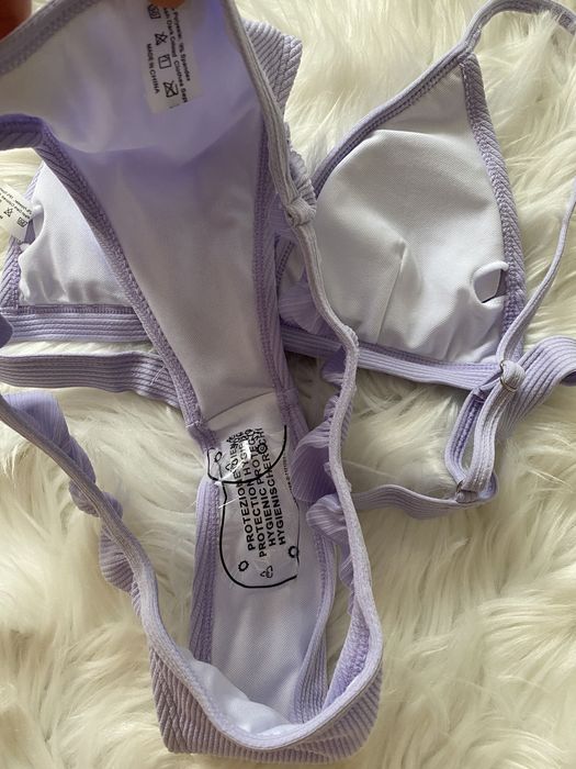 Nowy liliowy strój kąpielowy S M bikini prążkowane