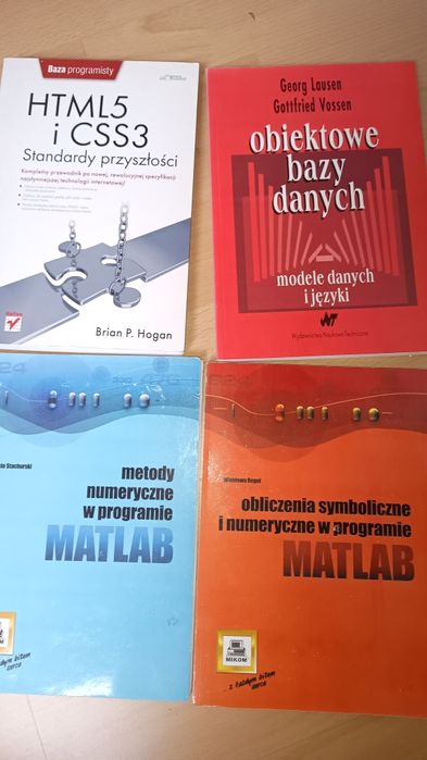 Zestaw książek Matlab, obiektowe bazy danych HTML5  i CSS3