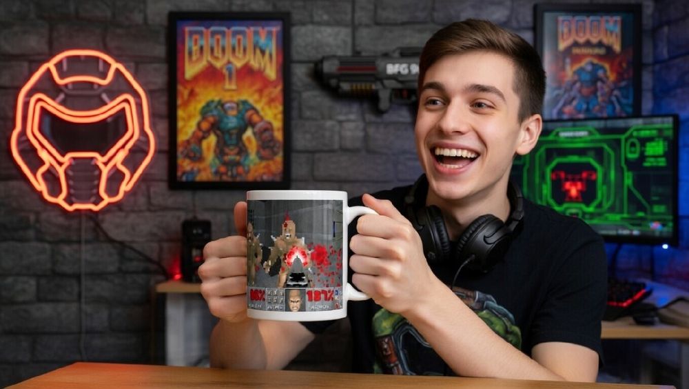 Doom 1 gra retro prezent dla gracza geeka kubek gadzet