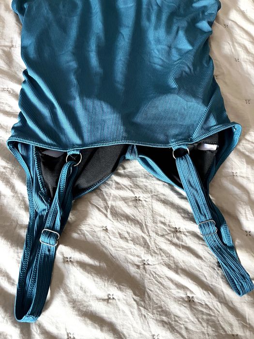 NOWY Strój kostium kąpielowy drapowany turkusowy XL