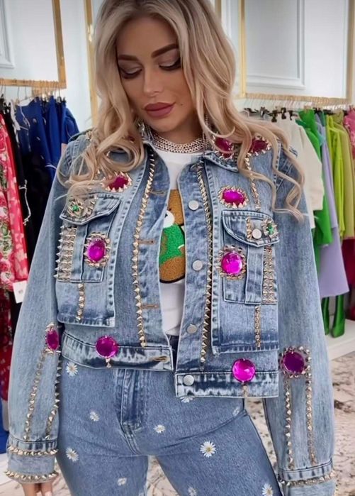 Nowa cudna katana jeansowa kamienie dżety ćwieki rozm M hit kolory