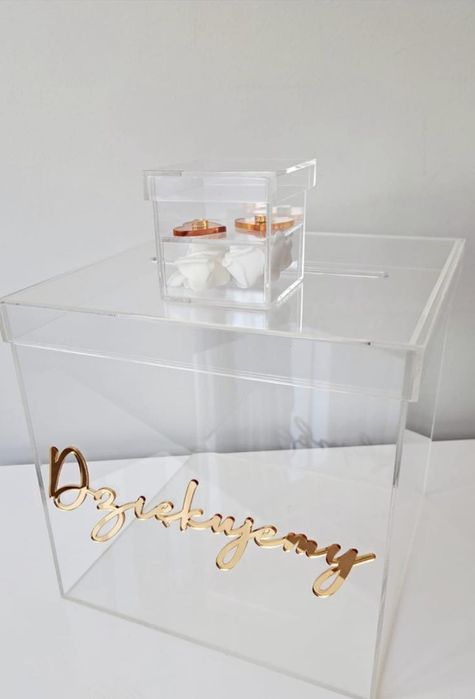 Zestaw akrylowe pudełko na koperty obrączki pleksa