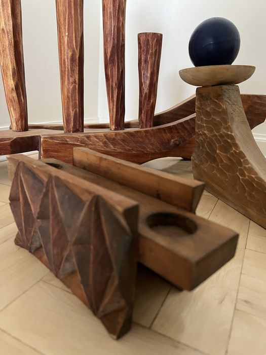 Świecznik drewniany duży zestaw oryginalny