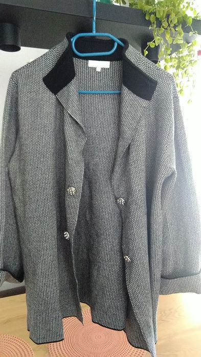 Kardigan Da Donna narzutka w jodełkę rozm S/M ozdobne guziki