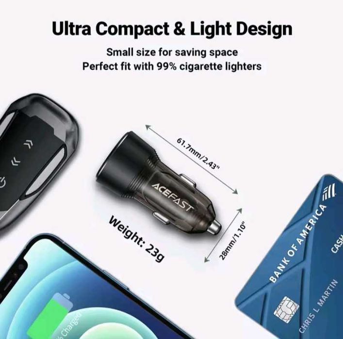 ACEFAST 60W підтримка швидкої зарядки (USB-A+USB-C)