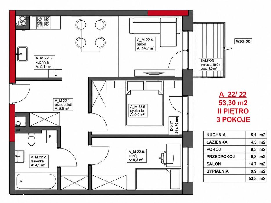 TBS Pruszków | 3 pokoje 53,3 m² | balkon | partycypacja 177 649 zł