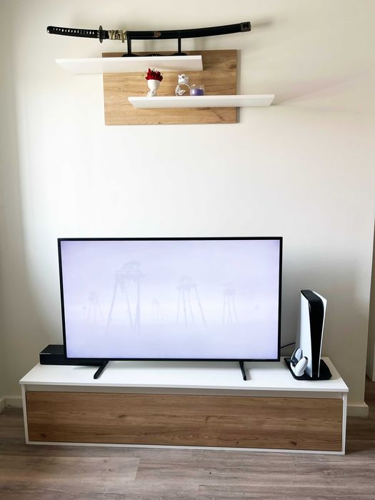 Móvel TV Modular Moderno Branco e Carvalho – Como Novo
