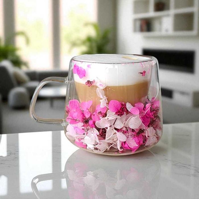 Szklanka termiczna z hortensją w środku róż 180 ml 1szt