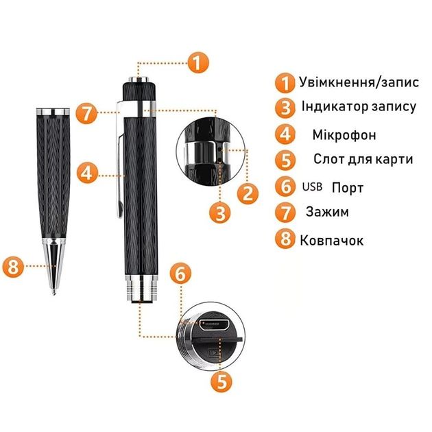 Ручка диктофон 8-128гб Gb ручка прихований диктофон