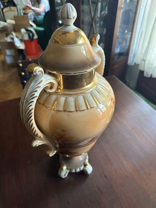 Conjunto vintage louça alcobaça - jarro e taça com tampa