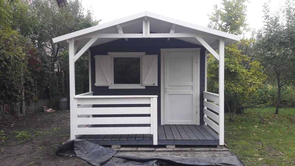 Domek drewniany, ogrodowy, z tarasem,  na działkę ROD, 3x4m z montażem