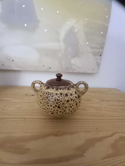 Conjunto Bule e Açucareiro Vintage – Cerâmica Rústica Salpicada