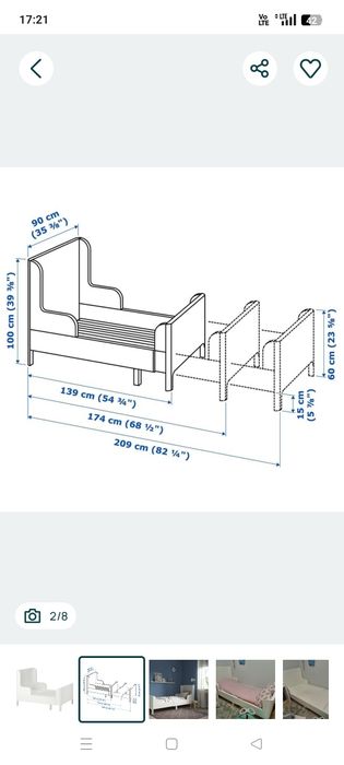 Rozsuwane łóżko białe Ikea Busunge z materacem, 80x200 cm