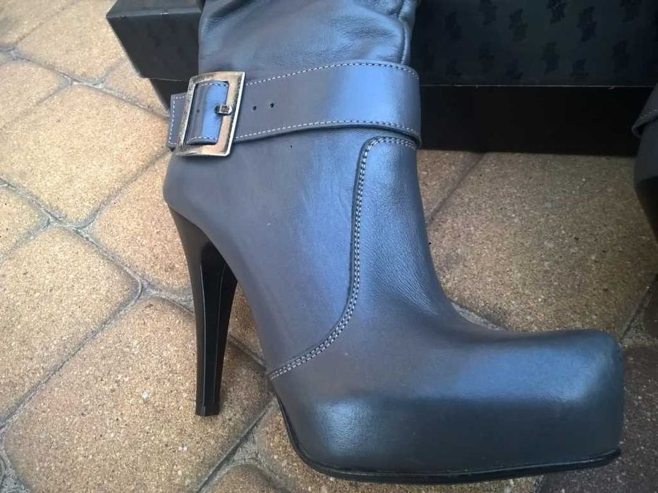 NOWE Buty-Kozaki MUSZKIETERKI36 Natural skóra-100% SZARY I-Klasa Gw.6m