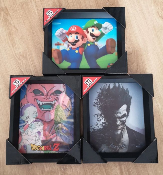 Conjunto de 3D posters: Super Mario, Dragon Ball Z e Batman