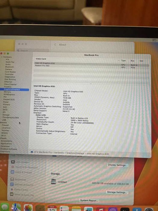 Portátil MacBook Pro 15 500gb 16 RAM A1707 - como novo teclado PT