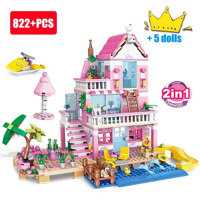 Klocki Girls Domek Letni 822szt 5 figurek! Super jakość! 2w1.