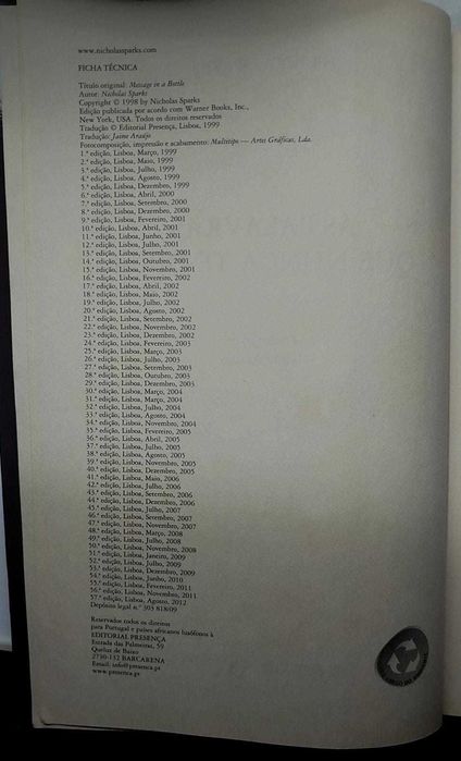 Livro "As palavras que nunca te direi" - Nicholas Sparks