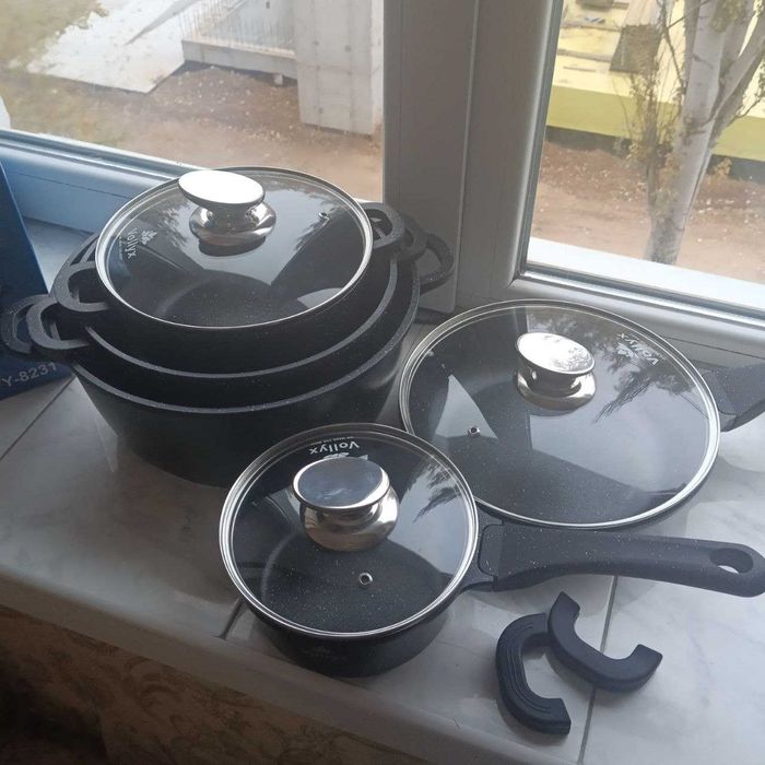 Набір посуду (12 предметів) з гранітним  покриттям. Набір каструль.