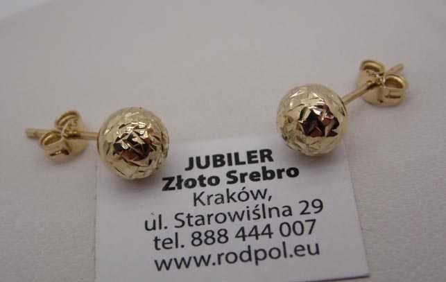 Złote diamntowane kolczyki kulki 7 mm.