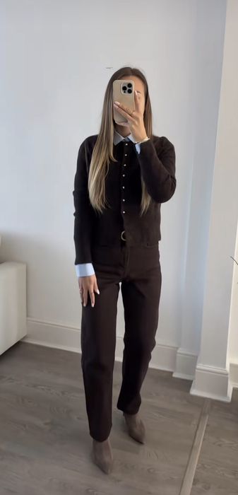 Zara sweter kardigan s 36 czekoladowy brązowy