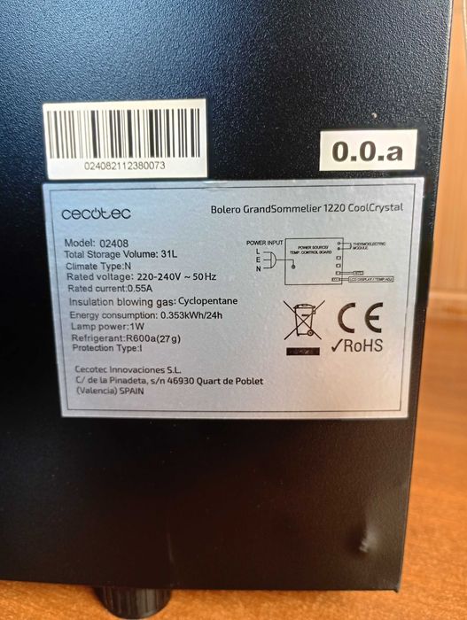 Cecotec Grand Sommelier 1220 - Lodówka na wino 31 L (12 butelek)